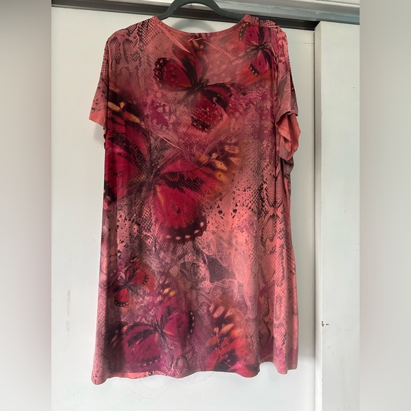 Apt. 9 Women's Coral-Pink Printed Short Sleeve Tunic with Lace Trim - Picture 4 of 4